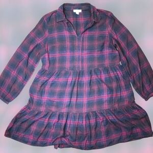 Beachlunchlounge Women’s Plaid Flannel Tunic Top Size Large – Red & Black